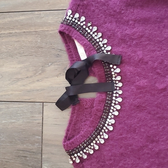 Hinge Womens Wool Blend Rhinestone Neck Sweater sz S - Picture 4 of 8